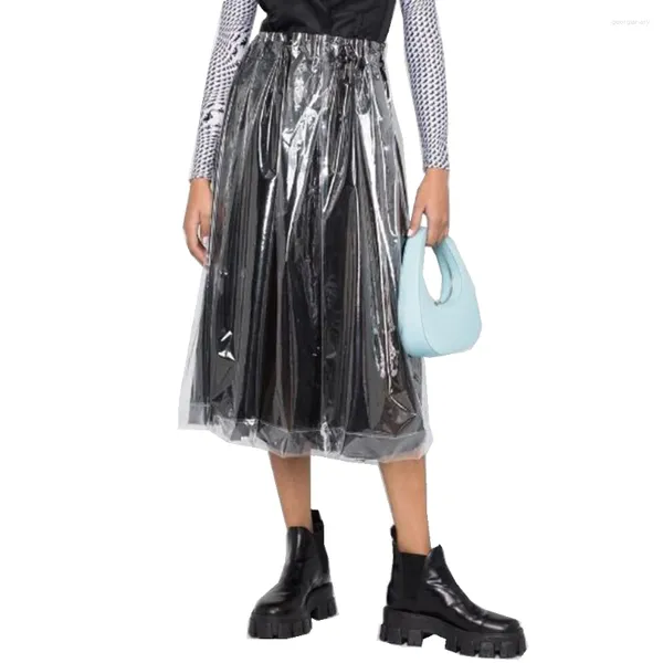 Faldas Sexy transparencia cintura alta falda larga plástico transparente PVC perspectiva plisada Madi Street moda ropa fetiche 7XL