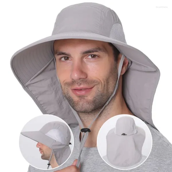 Berets Sommer Sonnenhüte Unisex Baumwolle Boonie Hut mit Nackenklappe Outdoor UV-Schutz Große breite Krempe Wandern Angeln Safari Eimer