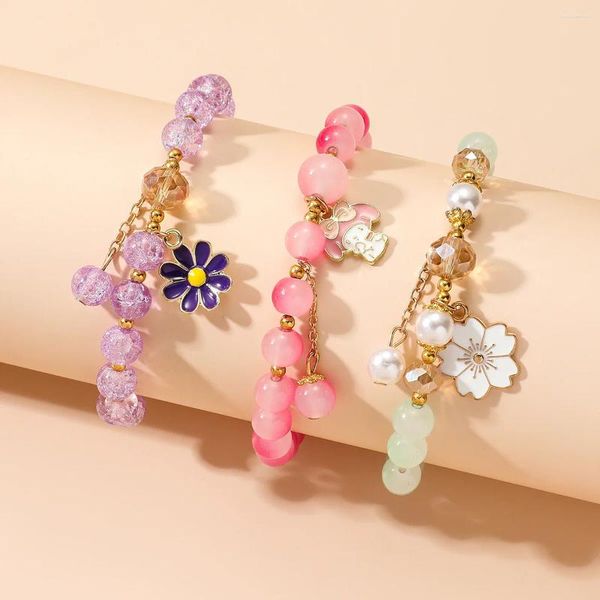 Braccialetti a maglie Bracciale per bambini Perle di vetro Principessa dei cartoni animati Fiore di cristallo Amico Studente Accessori per gioielli carini