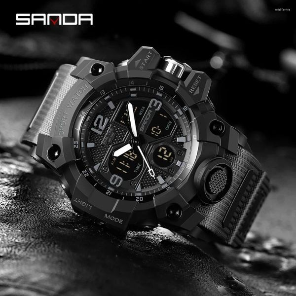 Нарученные часы Sanda Men Men Antry Watches White Sport Watch Led цифровые 50 м водонепроницаемые многофункциональные часы Relogio Masculino