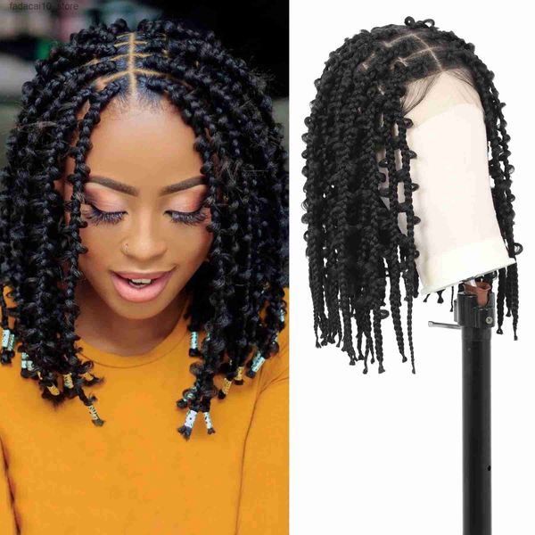 Perucas sintéticas Kalyss- 14 perucas trançadas curtas sem nós para mulheres borboleta bob full double lace trança perucas com cabelo de bebê frontal cornrow q240115