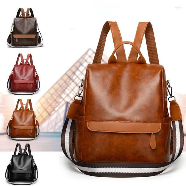 Sacos escolares 2024 anti-roubo mochila feminina versão coreana de cor sólida moda pu couro retro mochila de viagem atacado