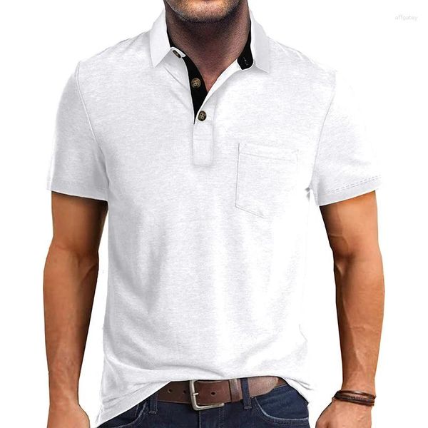 Мужские футболки Douhoow, летняя футболка с коротким рукавом, однотонные облегающие топы с отложным воротником, повседневные футболки