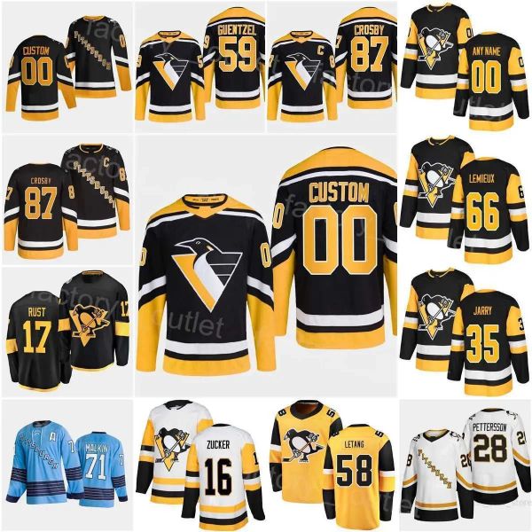 Personalizado Mens Mulheres Juventude Pittsburgh''Penguins''Custom Hóquei Kris Letang Jersey Bryan Rust Jake Guentzel Evgeni Malkin Sidney Crosby Tristan Jarry Teddy costurado