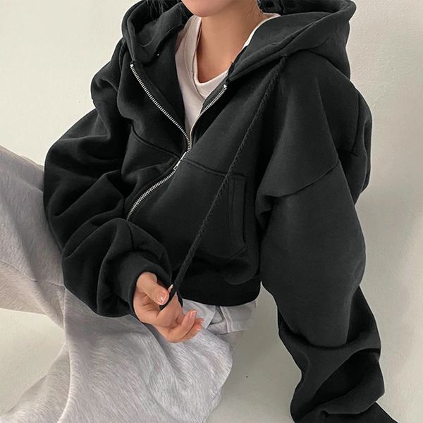 Kadınlar İçin Büyük Boy Hoodie Sonbahar Uzun Kollu Sweatshirts Kore Sıradan Kapüşonlu Ceket Katları Sokak Giyseni Zipup Tasarım HARDIGAN 240115