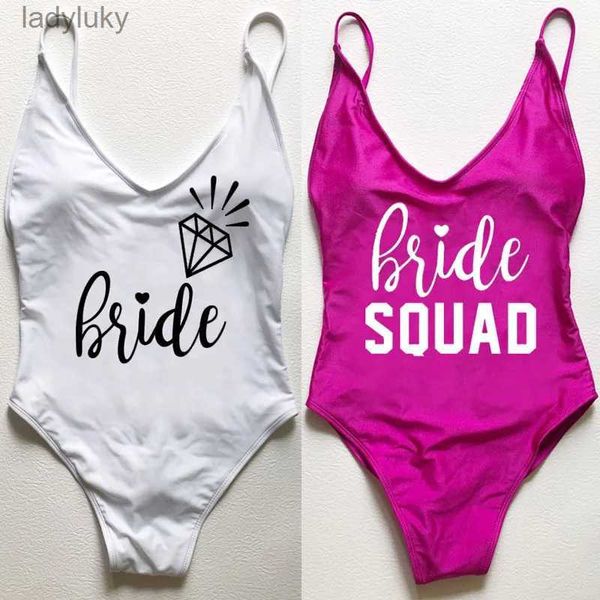 Yüzme Giyim Seksi Yastıklı Tek Parça Mayo Bride Squad Mayo Kadınlar Bodysuit Bachelor Party Bathingsuel Monokini Sim Suit Beyaz Beachwearl240115