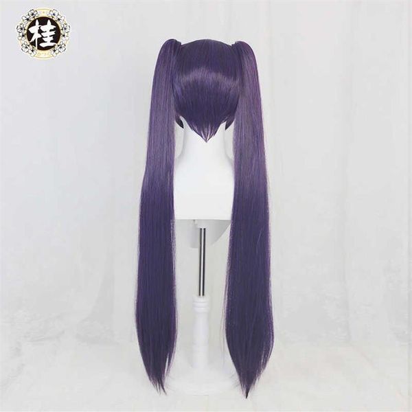 PRE-UWOWO Gioco Genshin Impact Mona Megistus Parrucca Cosplay Riflessione Astrale 90 cm Viola Doppia Coda Y0913239t