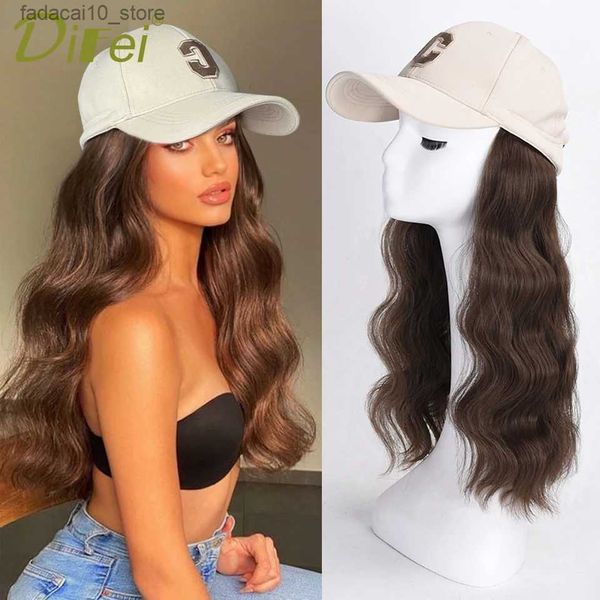 Perucas sintéticas DIFEI Cap Peruca Feminina Sintética Longa Onda de Água Peruca de Cabelo Com Chapéu de Beisebol Uma Peça Chapéu Ajustável Peruca Resistente ao Calor Cabelo Falso Q240115