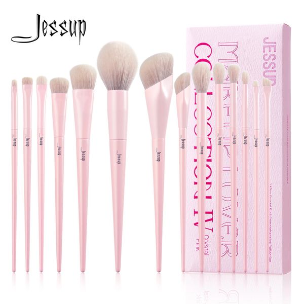 Jessup rosa pincéis de maquiagem conjunto 14pcs compõem escovas premium vegan fundação blush sombra forro pó mistura brusht495 240115