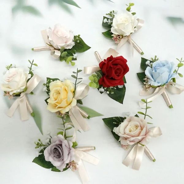 Decoratieve Bloemen Klassiek Zijde Roos Bruiloft Voor Bruid Kunstmatige Pins Bruidsjonkers Pols Corsage Feestvergadering Matrimonios