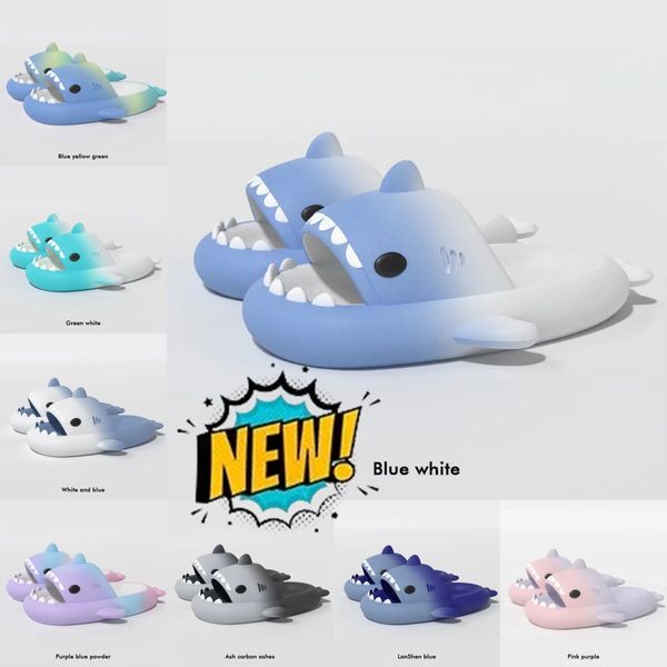 2024 designer shark pantofole cursori estivi uomo donna diapositive per bambini rosa blu grigio sandali in memory foam morbido e spesso cuscino pantofola scivolo nuvola scarpe da esterno per interni