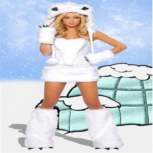 Pelzige Fasching Katze Mädchen Weißer Wolf Eisbär Frisky Halloween Cosplay Kostüm Outfit Kostüm Für Frau Sexy Halloween Kostüm235g