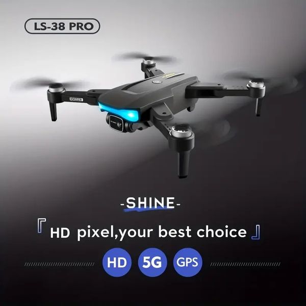 Drone de brinquedo com controle remoto GPS LS-38 com câmera dupla HD, bateria de 1 unidade, lâmina de ventilador de 4 unidades, uma bolsa de armazenamento, modo sem cabeça, WIFI FPV, brinquedo de presente para menino de controle de aplicativo móvel conectado