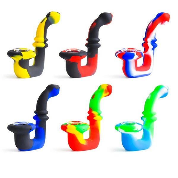 Pipa per tabacco in silicone colorato Sherlock con filtro in vetro con foro poroso Ciotola per sigarette portatile Pipa per sigaretta portatile Bong Dab Rig Accessori per fumatori