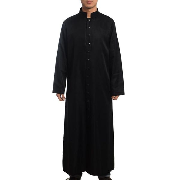 Padre romano batina traje igreja católica clero preto robe vestido clérigo vestimentas botão único breasted adulto homem cosplay2361