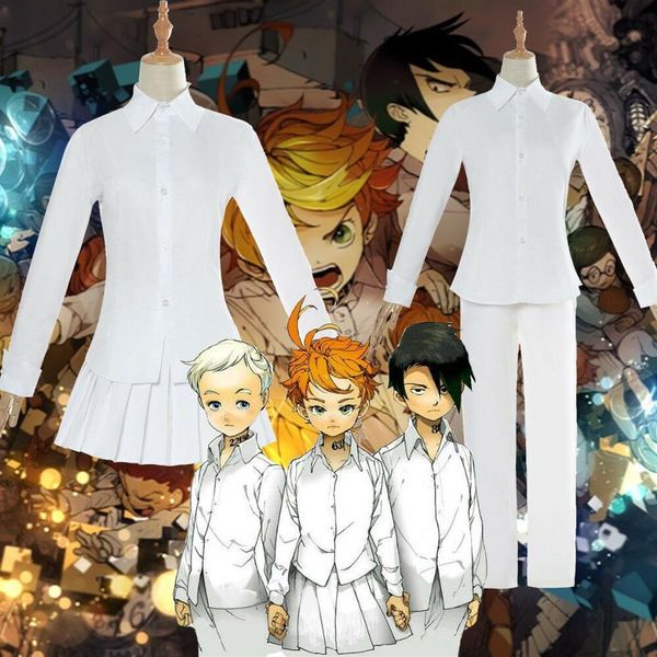 O Prometido Neverland Emma Norman Ray Cosplay Camisa Branca Saia Uniforme Escolar Halloween Party221H