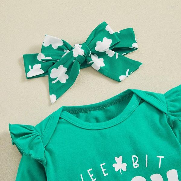 Kleidungssets Baby Mädchen St. Patricks Day Outfit Rüschen Langarm Strampler Briefdruck Body Säugling Schlaghosen Stirnband