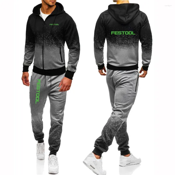 Erkek Trailsits 2024 Festool Araçları Gradyanlar Renk Moda Baskı Gündelik Pamuk Ceket Hoodie Üst Pantolon 2 Parça Takım