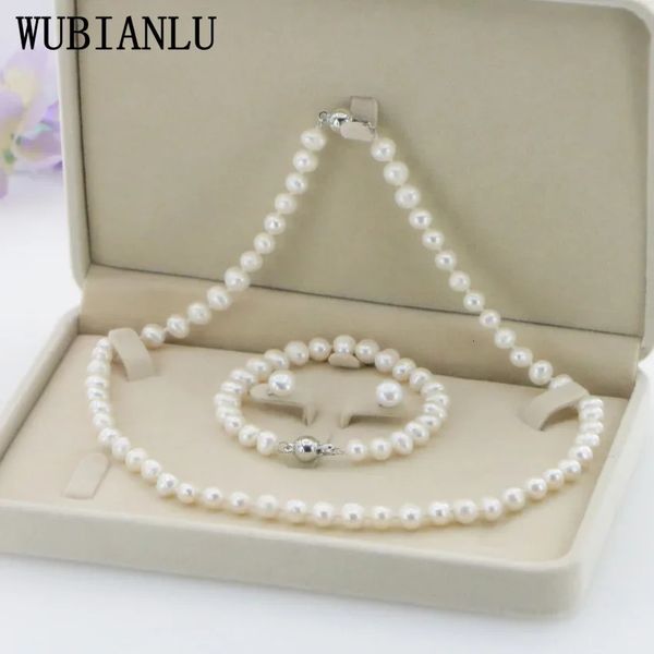 Wubianlu 4 cores encantadoras mulheres 7-8mm branco real pérola colar pulseira brinco jóias atacado e varejo 240115