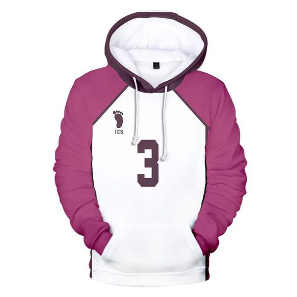 Anime Haikyuu Costume Cosplay Shiratorizawa Academy Volleyball Club Ushijima Wakatoshi Tendo Satori Felpa con cappuccio 3D unisex274y