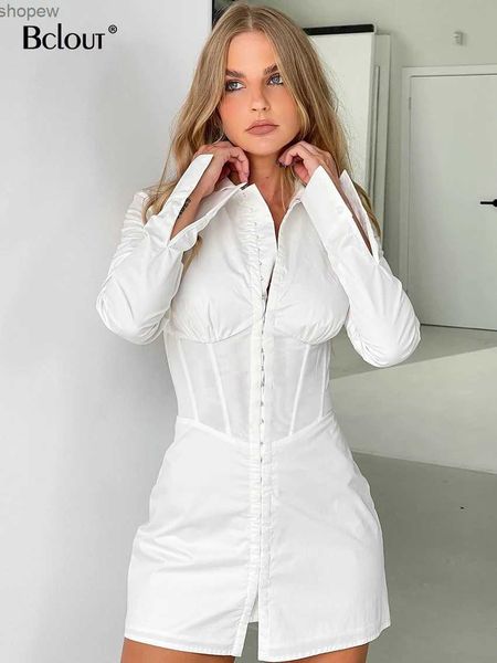 Abiti casual di base bclout autunno abito bianco abito donna 2024 sexy maniche lunghe a vita alta mini abiti eleganti abiti da corpo da festa femmina femmina