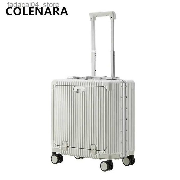 Чемоданы COLENARA 18-дюймовый ручной клади, небольшой посадочный бокс, многофункциональный передний открывающийся ноутбук, алюминиевая рама, чемодан на колесиках, чемодан для ПК Q240115
