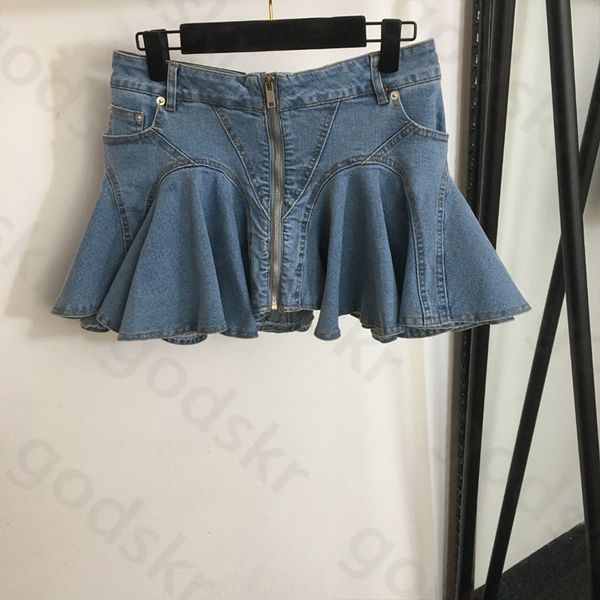 Folhas de lótus saia jeans feminina designer saias de cintura baixa moda uma linha minissaia sexy saia de festa de verão