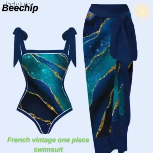 Yüzme Giyim Avrupa ve Amerika Muhafazakar Vücut Zayıflama plaj etek kaplı Hot Spring Mysuit Fransız Retro Tek Parça Bikinil240115