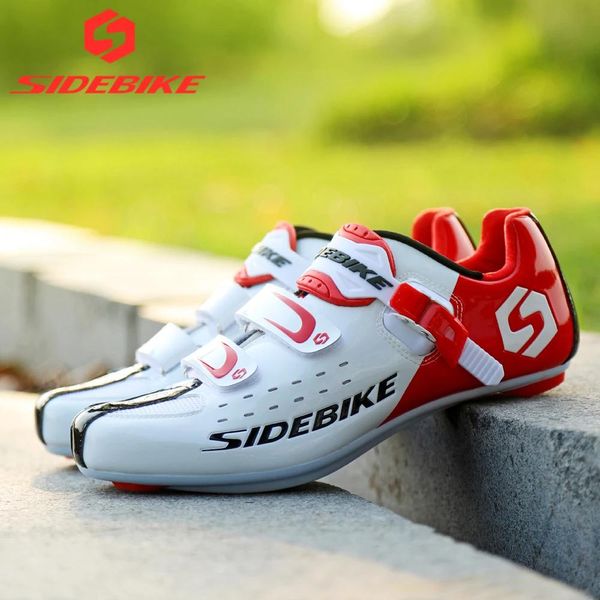 Calçados Sidebike Road Ciclismo Sapatos Homens Racing Road Bike Shoes Selflocking em cima de alto-falantes de bicicleta Atlético Ultraleve Profissional Preto