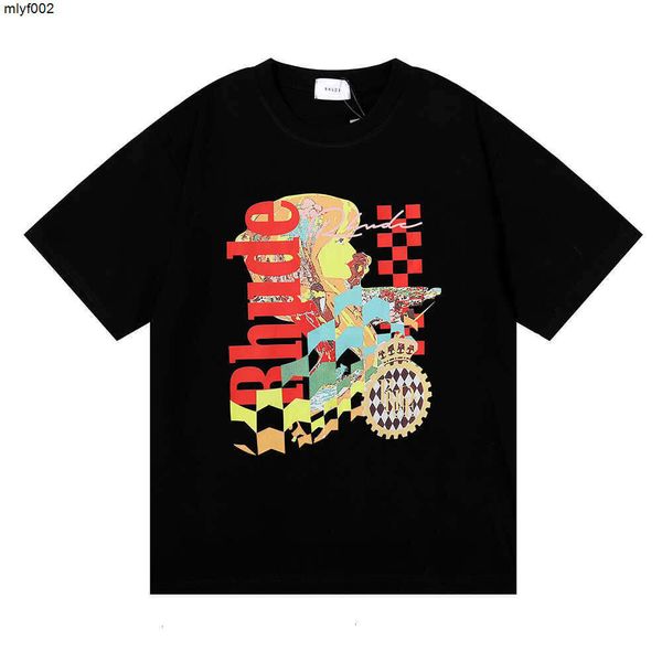 T-shirt da uomo Alta qualità artigianale Stilista estivo Rhude Beauty Vision Persegue il piacere Joyride T-shirt ampia a maniche corte in puro cotone per uomo e donna