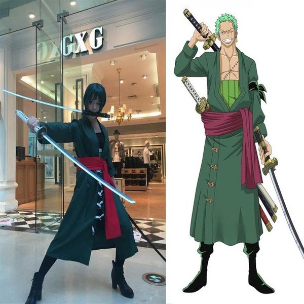 Nuovo Anime ONE PIECE Roronoa Zoro Costume Cosplay Verde Uniforme Outfit Halloween Costumi per adulti Comic per le donne Uomini Carnevale Cospla288J