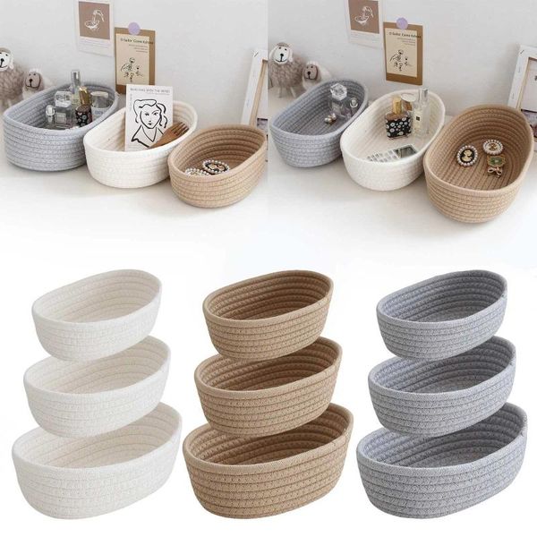 Porta abiti Piccoli cestini intrecciati Vuoti piccoli mini sacchetti ovali decorativi in corda di cotone robusti per tappeti