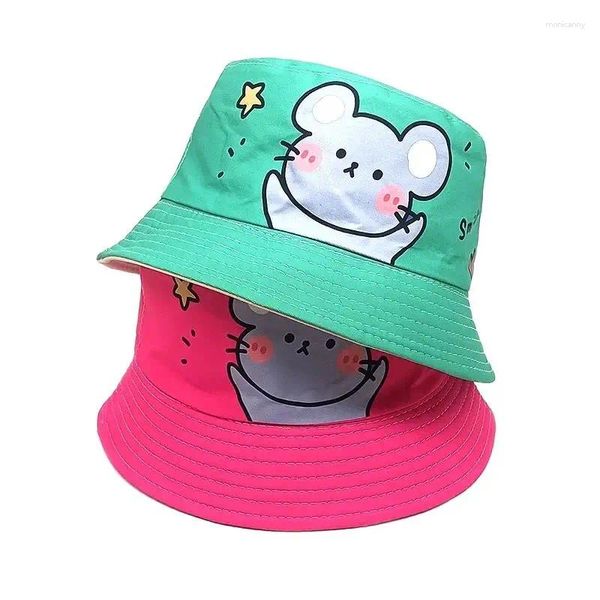 Береты, всесезонная шляпа-ведро из полиэстера с мультяшным принтом мыши и принтом мышки, уличная дорожная солнцезащитная кепка для детей, для мальчиков и девочек, 90
