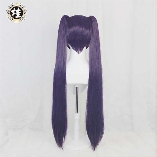 PRE-UWOWO Game Genshin Impact Mona Megistus Cosplay Wig Astrale Riflessione 90 cm Purple Twin Tail Y0913305C