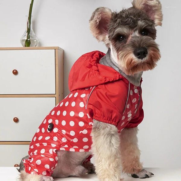 Hundebekleidung Haustier-Regenmantel-Kleidung im Freien mit Kapuze Overall Hunde wasserdichte Jacke Polka Dot Regenmantel für Katzen Bekleidungszubehör