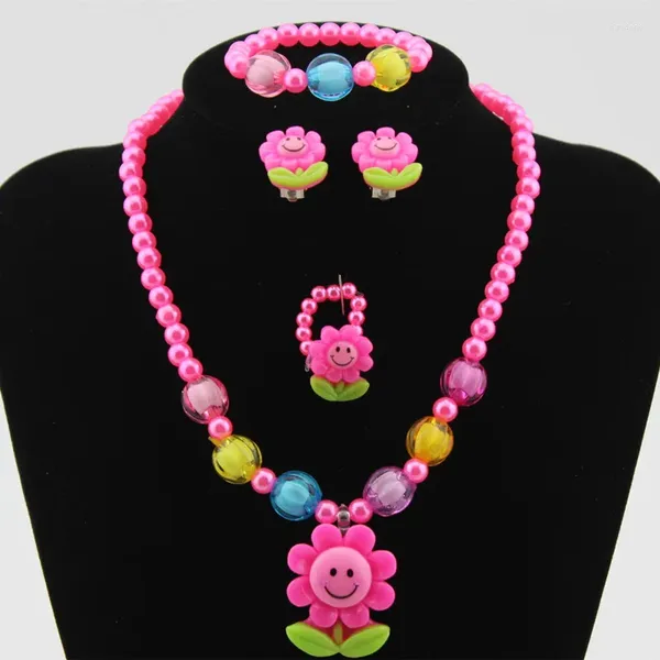 Halskette Ohrringe Set Nette Baby Mädchen Imitation Perle Blume Perlen Armbänder Kinder Schmuck Kinder Geschenk TZ49