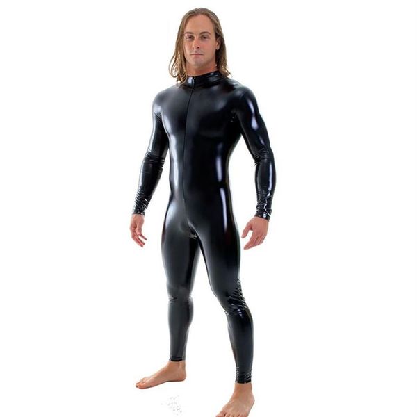Ensnovo masculino látex terno preto brilhante metálico collants sem cabeça zentai terno de corpo inteiro unitard personalizado pele bodysuit228w