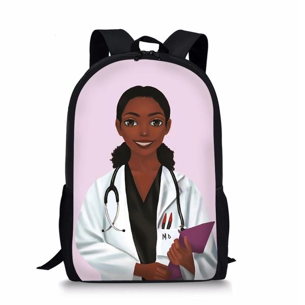 Borse Infermiera Acconciatura nera africana Borsa da scuola per studenti superiori Zaino da viaggio per adolescenti Borsa a tracolla da medico Donna Mochila