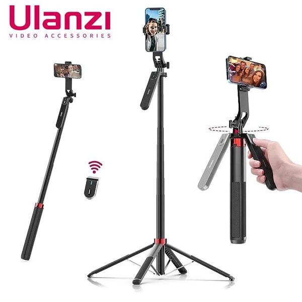 Tripodlar Ulanzi MA09 1.8m Selfie Stick Tripod İPhone 11 12 13 14 15 PRO MAX Telefon Panoramik Top Kafa Tutucu ile Uzaktan Kumanda