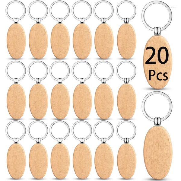 Porte-clés 20pcs étiquettes en bois de porte-clés en bois vierges pour l'artisanat de bricolage