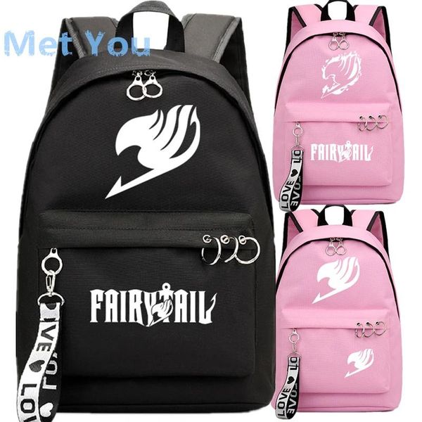 Taschen Anime Fairy Tail Rucksack Schule Büchertaschen Mochila Reisetaschen Laptop Band Ring Kreis Rucksack Rosa Schwarz