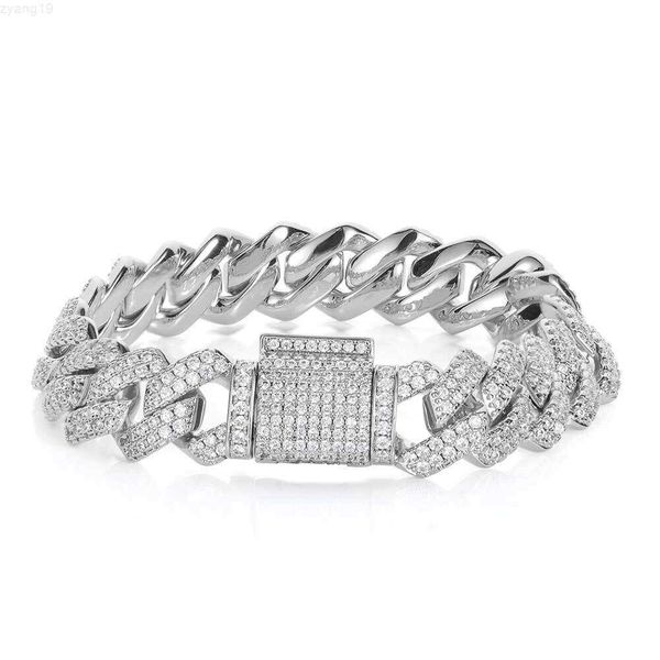 14mm Fashion Jewelry S925 Sterling Silver Moissanite Diamond Bracelets Men's and Women's Fine Rhombus Cuban Bracelet