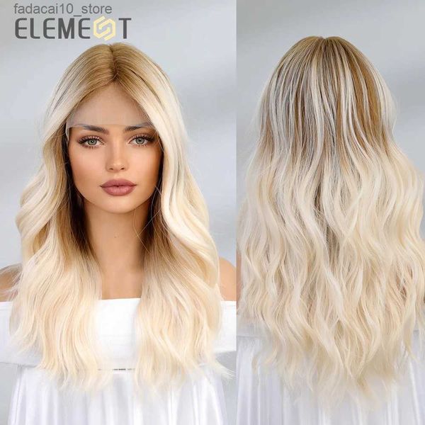 Perucas sintéticas ELEMENT HD Lace Front Wigs Cabelo sintético longo água ondulado Ombre marrom a loiro peruca de festa diária para mulheres transparente sem cola Q240115