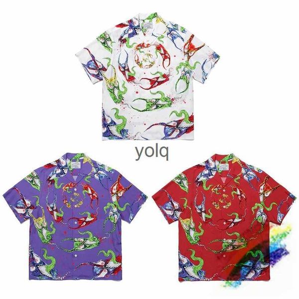 Camisas casuais masculinas Wacko Maria Hawaii Beach Camisas Homens Mulheres Alta Qualidade Casual Solta Camisa de Manga Curta com Tagyolq