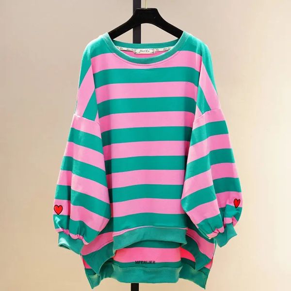 Plus Size 6XL 110 kg Frühlings-Sweatshirts Langarm gestreift Lose große herzige Pullover Shirts Tops Süßes Sweatshirt 240115