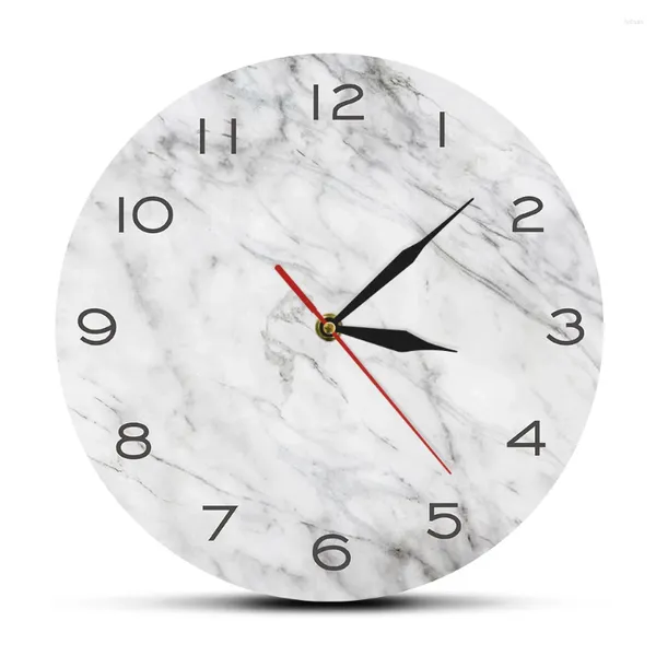 Duvar Saatleri Modern Tasarım Beyaz Gri Mermer Doku Baskı Saat Sessiz Ticking Saatler Mutfak Oturma Odası İzle Ev Dekor