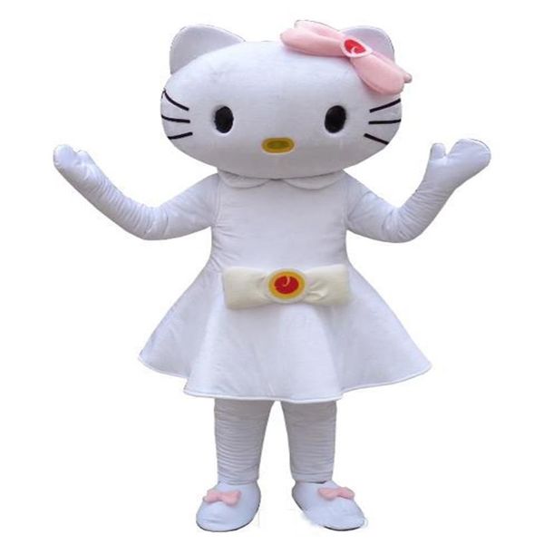 2018 Costume della mascotte di alta qualità Simpatico gattino Halloween Natale Compleanno Personaggio Costume Abito Animale Gatto bianco Mascotte Ship241E