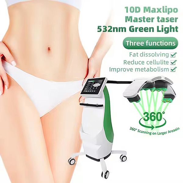 Rimozione del grasso laser smeraldo 10D maxlipo Laser a luce verde dimagrante perdita di peso macchina per scolpire il corpo 532nm terapia laser fredda rotante LLLT