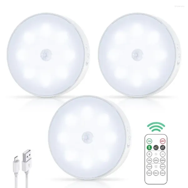 Lâmpada de parede 3pcs luzes do armário com controle remoto regulável automático ligar/desligar modo sempre ligado sem fio sensor de movimento lâmpadas do armário