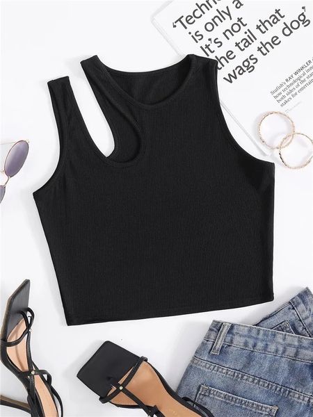 Sexy Rib Knife Damen Tank Top Sommer Solide O-Ausschnitt Ärmellos Crop Top Street Retro Korean Fashion Shirt Tank Top Y2K Kleidung 240115